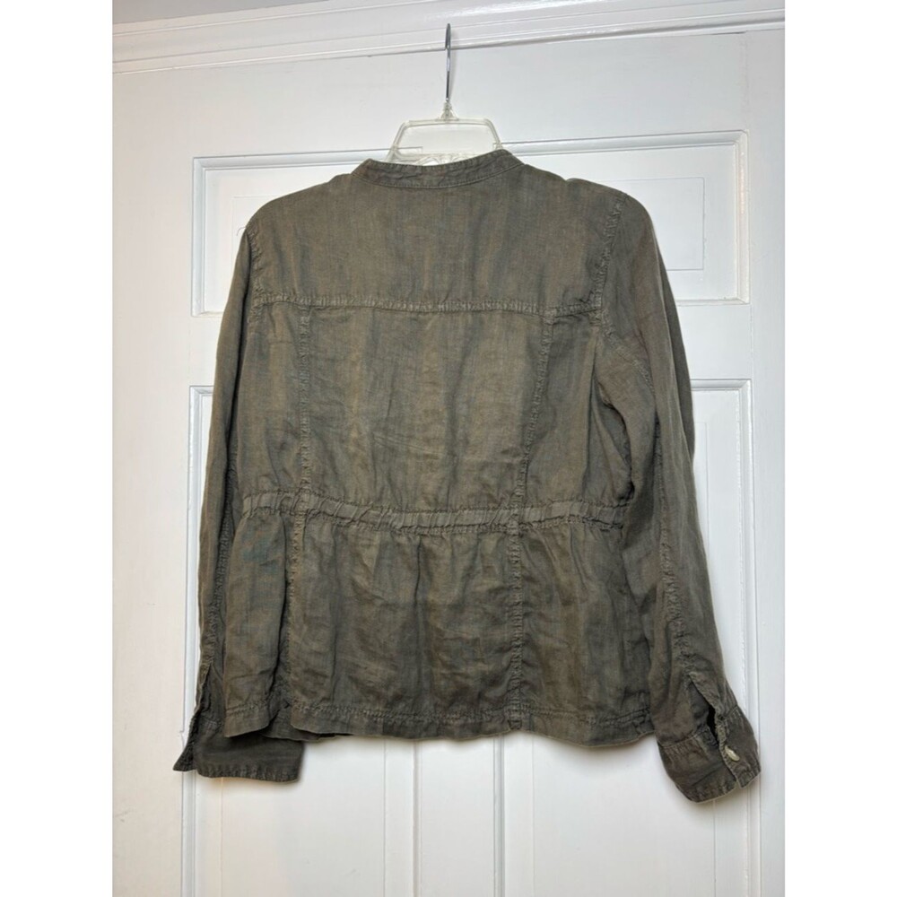 Caslon Olive Utility Zip Front Linen Jacket 2 Pockets Women MP Good Condition - Picture 4 of 7